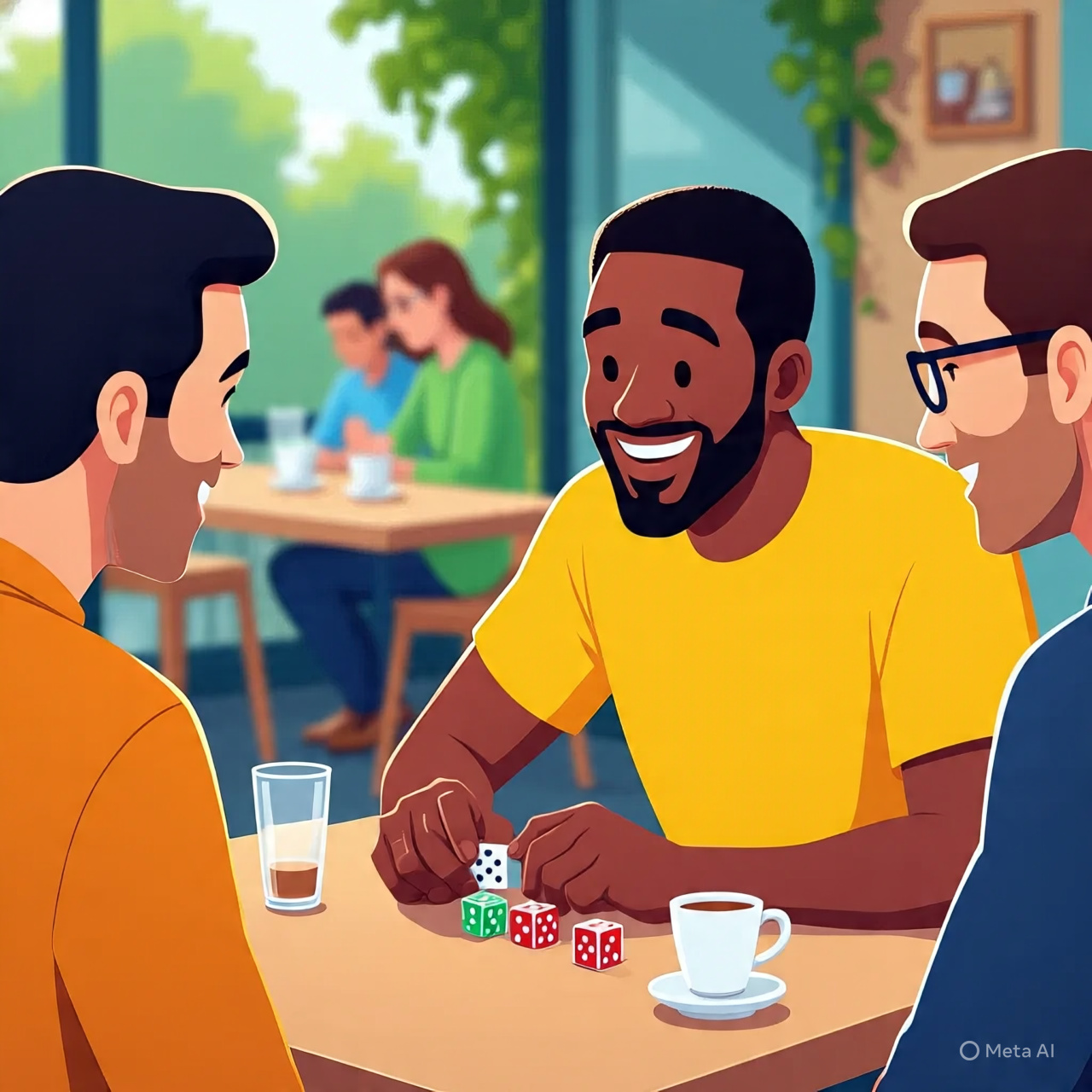 Personnes jouant aux dés sur une terrasse